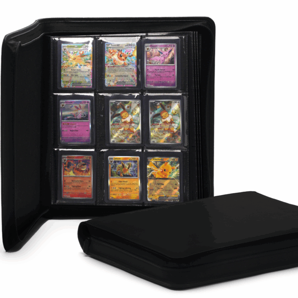 Card Collection Binder, 360 Toploader Capacity, 9 Pocket Pages, Black PU Cover,